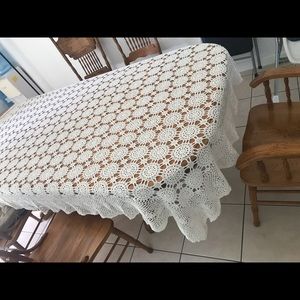 Vintage Hand crochet tablecloth flower rectangle